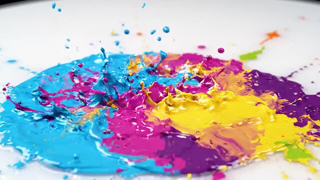 Colorful paint splashes on white background.