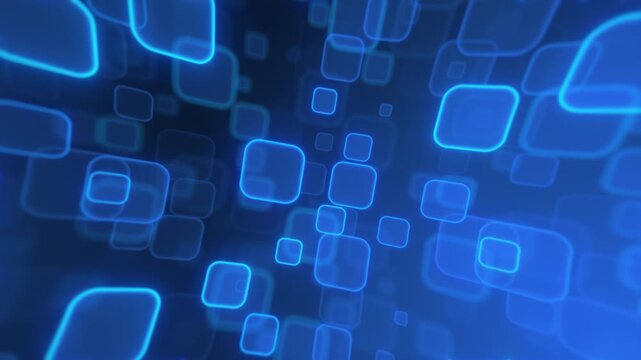 Cinematic Wide Angle Blue Rounded Square Geometric Background with Soft Depth of Field and Blurred Bokeh Effect Static Abstract Composition for Professional Tech Overlay