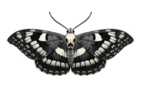 Death's-head hawkmoth with skull marking on its back, a symbol of mortality, fear, and transformation, isolated on a transparent background