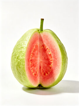 fresh tropical guava one whole one cut slice white backdrop