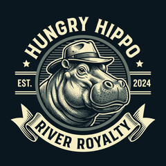 Hippo Wearing a Cap Portrait.