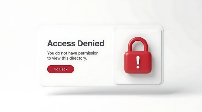 Digital 3D popup displaying access denied message with red padlock, symbolizing cybersecurity, authorization failure, and restricted data