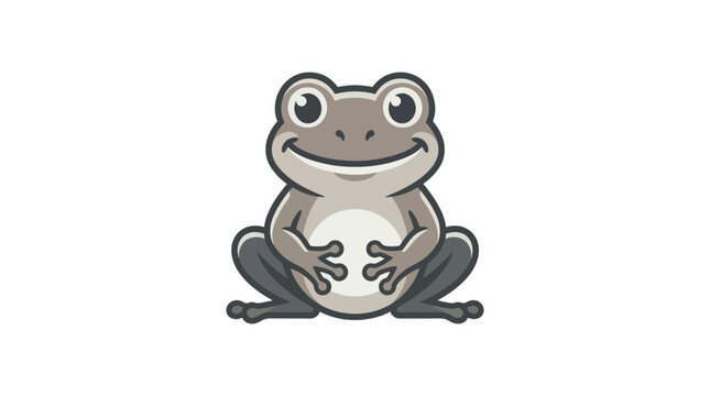 Cute smiling grey cartoon frog illustration isolated on white.
