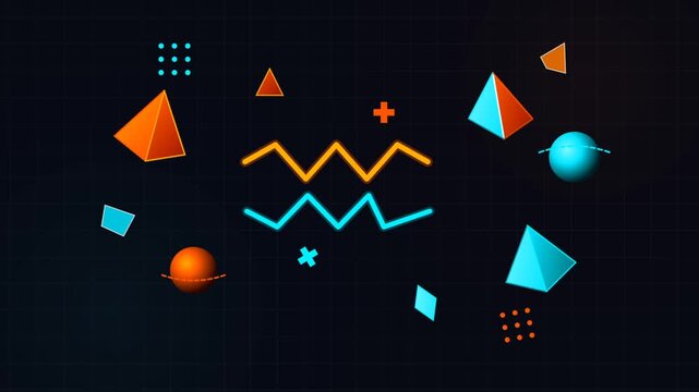 Abstract 3D Geometric Shapes Floating on Dark Background