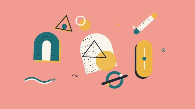 Abstract geometric motion graphics on salmon background