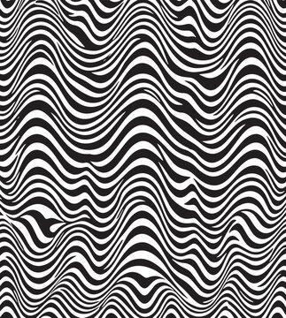 Black and white zebra print pattern with wavy horizontal stripes