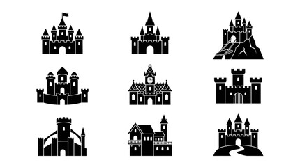 Fototapeta premium Collection of various castle silhouettes.