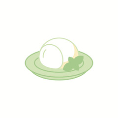 Minimalist Illustration of Fresh Mozzarella Ball with Basil on a Plate © ardan
