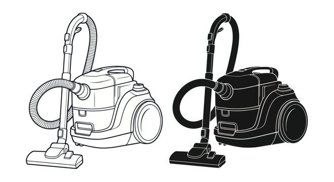 Modern vacuum cleaner outline and silhouette vector illustration.