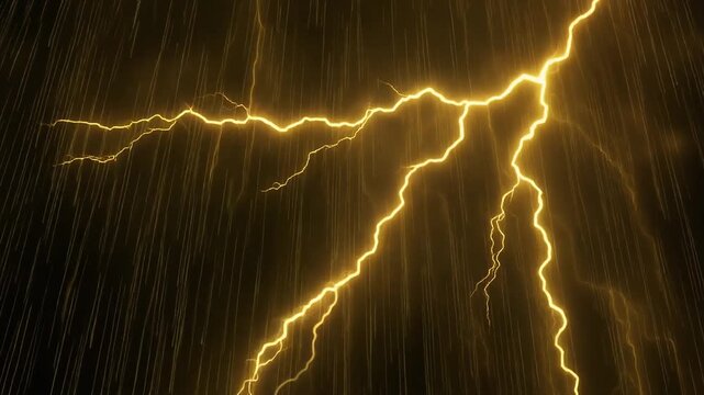 金色雷と雨のストーム背景動画