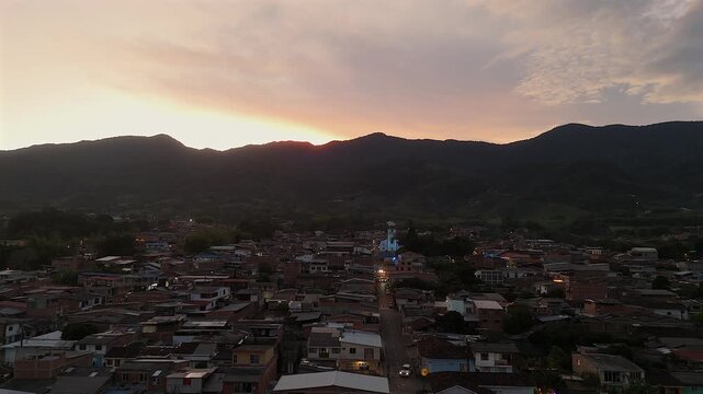 aerial sunset view of the church of our lady of perpetual help in calima el darien