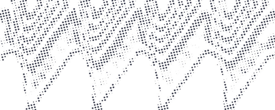 Abstract black hexagram star halftone pattern with organic liquid shapes on white background