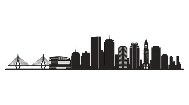 Boston city skyline silhouette featuring landmarks and a cable bridge