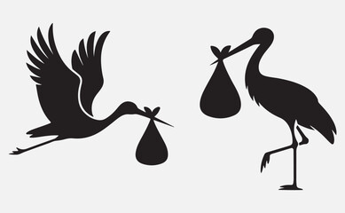 Obraz premium Storks carrying babies balance illustration