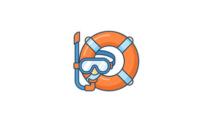 Colorful snorkeling gear and life ring illustration. © Boy