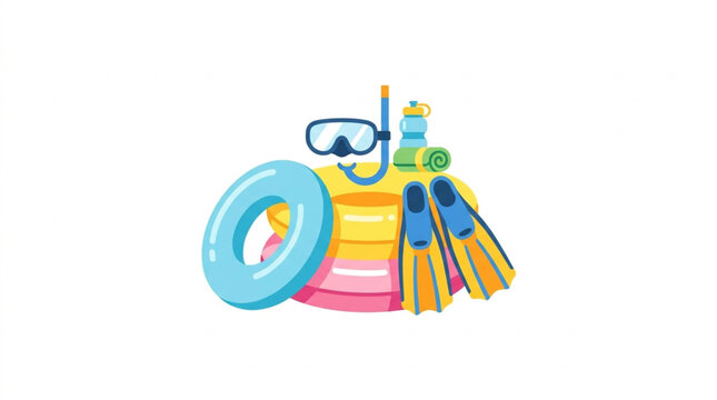 Colorful snorkeling gear and beach accessories illustration.