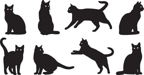 Black cat silhouettes, feline icons, cat graphics, animal shapes isolated on Transparent Background © Riponislam
