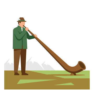 Alpine Horn Player in Mountains: Traditional Music and Culture