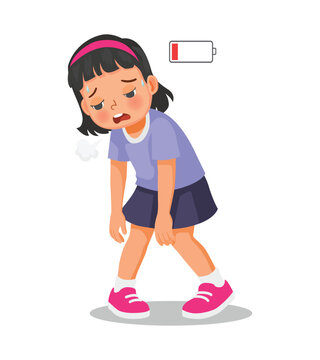 Little girl feeling tired after walking long distance
