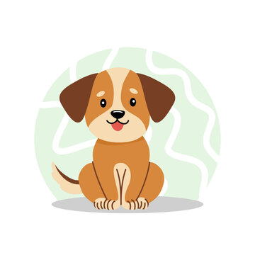 Adorable little cartoon puppy sitting straight, looking forward with a happy smiling face