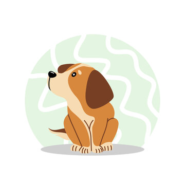 Adorable cartoon puppy sitting down and looking up over its shoulder with a curious glance
