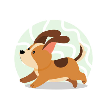 Cute cartoon puppy running fast with its ears flying in the wind, full of energy.