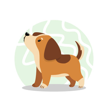 Playful cartoon beagle puppy standing and looking up curiously with an adorable expression