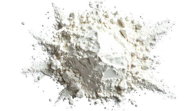 Pile of white, fluffy, and granular powder against a black background