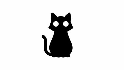 Cat silhouette with round eyes sits in a simple and minimalist graphic representation of a pet. © Desire