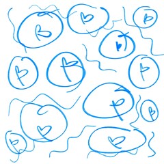 Fototapeta premium Blue Hand Drawn Heart Seamless Pattern