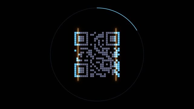 Futuristic QR Code Scan Loop with Circular HUD Progress Bar