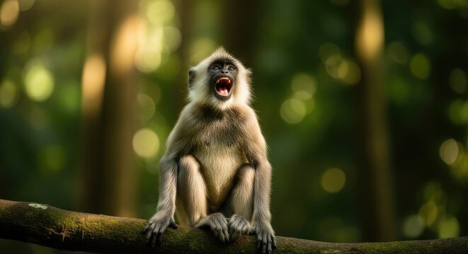 Monkey sitting on tree branch outdoors.