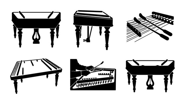 Dulcimer Instruments, Hammered Dulcimer, Cimbalom, Musical Instruments Vector Icons