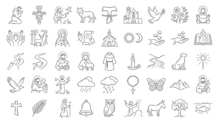 Fototapeta premium Collection of Religious and Spiritual Symbols and Icons in a Simple Line Art Style.