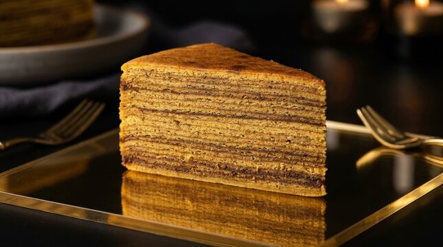 Lapis legit of Indonesian cake in dark light background 
