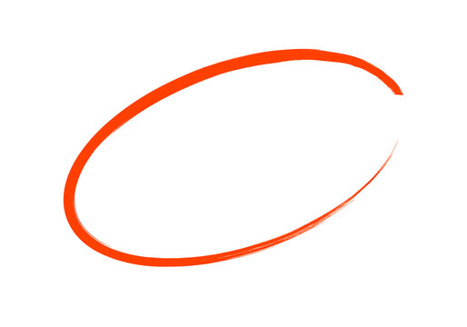 Red hand-drawn circle highlight mark for text correction and editing. Sketchy red pen marker oval ring doodle graphic design