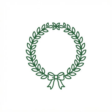 Minimalist green laurel wreath symbol featuring a decorative bow for achievement and celebration awards and graphic design projects on white background