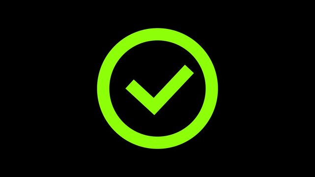 Green check mark icon zooming in against a solid black background clip.