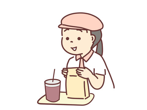 お店で働く女性、商品を提供する