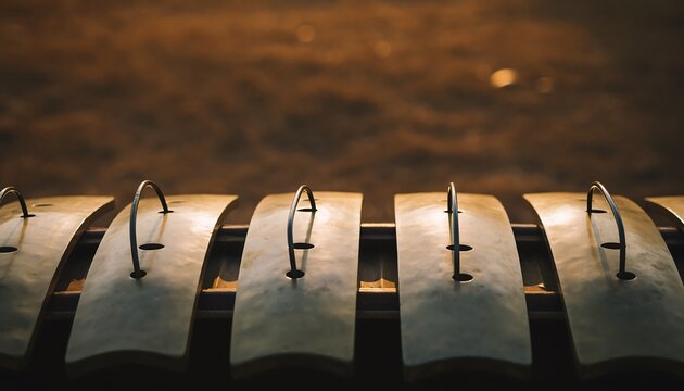Traditional Javanese Gamelan Saron Instrument Bronze Keys in Warm Golden Light