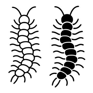 Minimalist centipede icon in outline and silhouette design