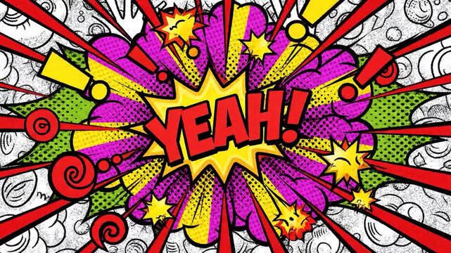 Dynamic comic book explosion with 'YEAH!' text and vibrant colors