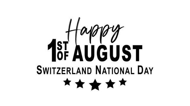 Happy switzerland national day graphic with bold black and white design, stars, and holiday text suitable for festive celebrations and promotional materials.