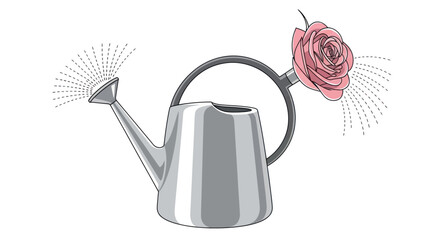 Metal Watering Can with Pink Rose Illustration © AAS CREATIVE
