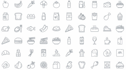 Fototapeta premium Large collection of food and beverage line icons for restaurant menu and culinary app designs