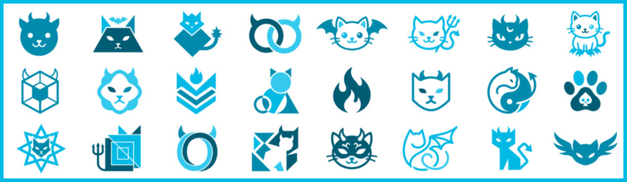 Icons. Animals. Cats, Devils, Bats, Designs.