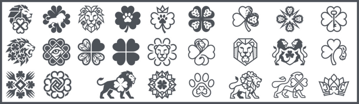Vector. Symbols. Clovers.Lions.Floral Designs.