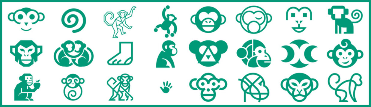 Illustration. Monkeys. Icons, Logos, Silhouettes.