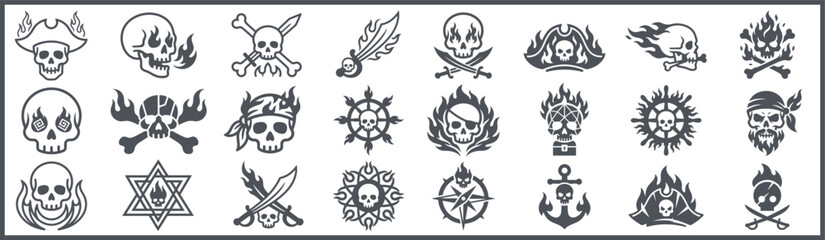 Fototapeta premium Vector. Skull. Pirate. Flame. Symbol. Icon. Design. Emblem.