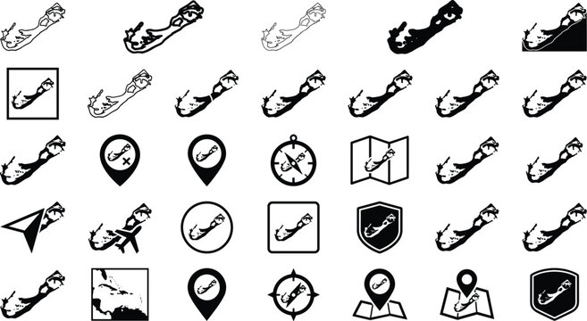 Bermuda island mapping icons featuring diverse travel markers location pins and navigation cartography
